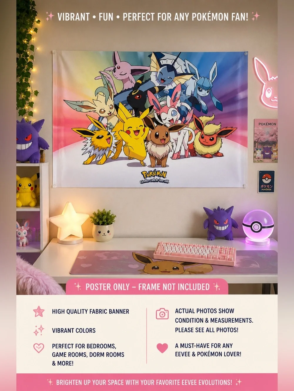 Pokémon Eevee Evolutions Pikachu Fabric Wall Poster Banner 24x16